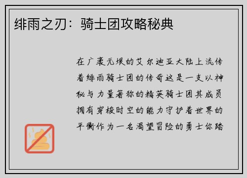 绯雨之刃：骑士团攻略秘典